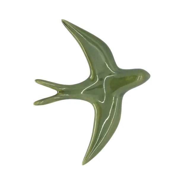 Hirondelle en Céramique Émaillée Vert Olive
