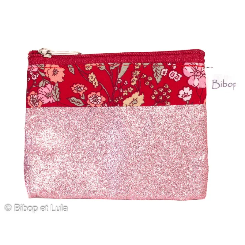 Petit porte-monnaie Louise similipaillette rose