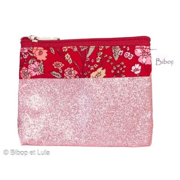 Petit porte-monnaie Louise similipaillette rose