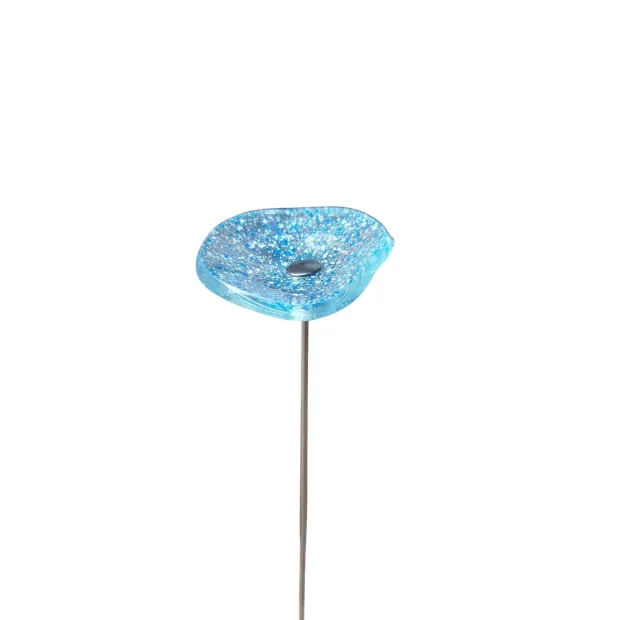 Fleur en verre transparent moucheté bleu et blanc coquelicots - Petit