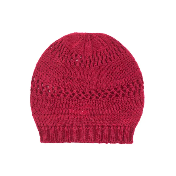 Bonnet laine ajourée Framboise