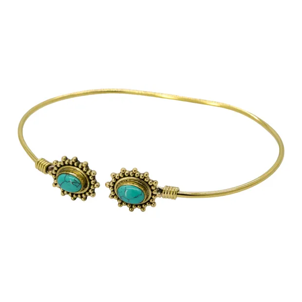 Jonc laiton doré réglable turquoise