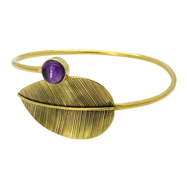 Jonc laiton doré réglable amethyste