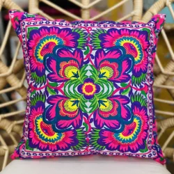 Housse de coussin brodé Lao Bleu - Bibop et Lula