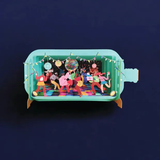 3D Pop Up Carte Postale "Disco Party"