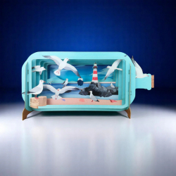 3D Pop Up Carte Postale Phare et mouettes - Bibop et Lula