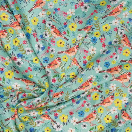 Tissu viscose Pink Parakeets