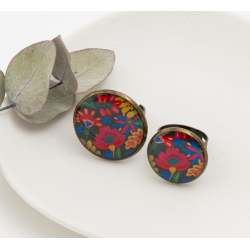 Bague en bronze , résine, "Folk hiver" - Bibop et Lula