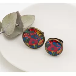 Bague en bronze , résine, "Folk hiver" - Bibop et Lula