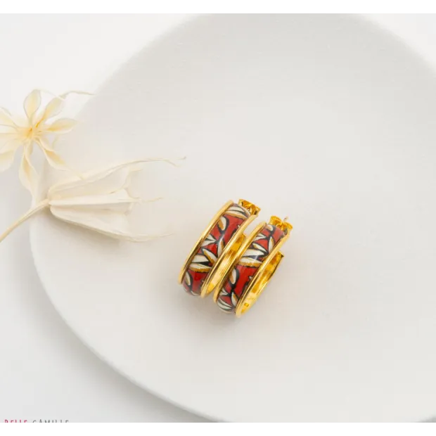 CALIE boucles d'oreillespetite créole "PALME TERRACOTTA "