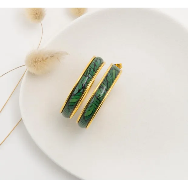CALIE boucles d'oreilles grande créole "LEAF VERT"