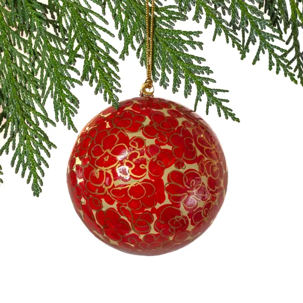 Boule de Noël fleurs rouges