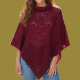 Poncho en laine col boule motif ajouré Bordeaux - Bibop et Lula