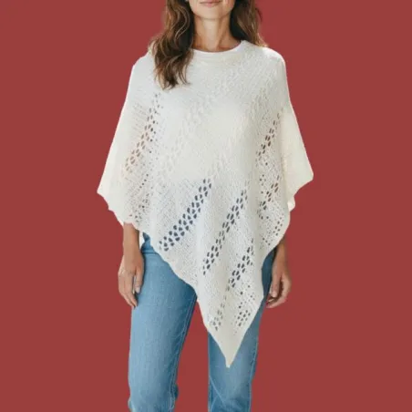 Poncho en laine ajourée Blanc