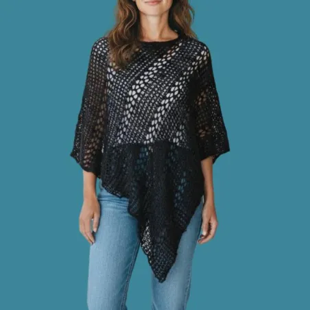 Poncho en laine ajourée Noir