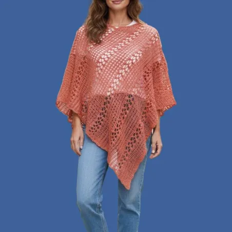 Poncho en laine ajourée Orange abricot