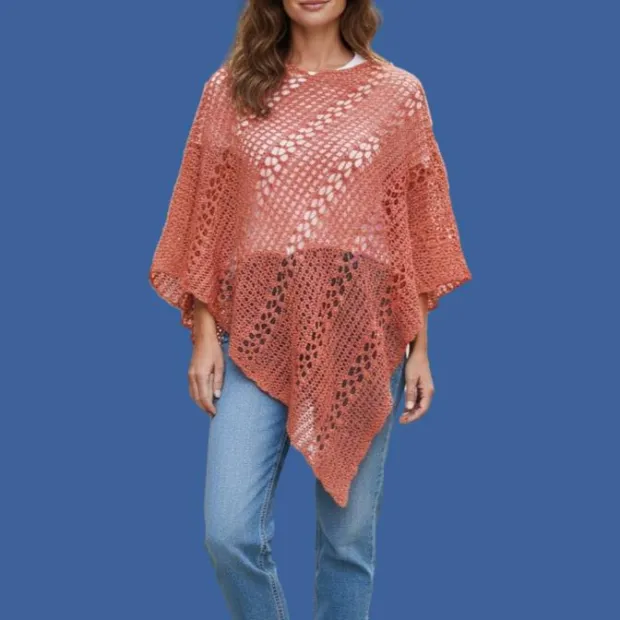 Poncho en laine ajourée Orange abricot