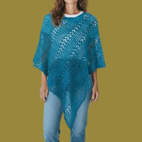Poncho en laine ajourée Bleu Canard