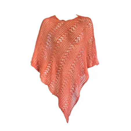Poncho en laine ajourée Orange abricot