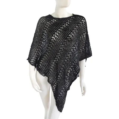 Poncho en laine ajourée Noir