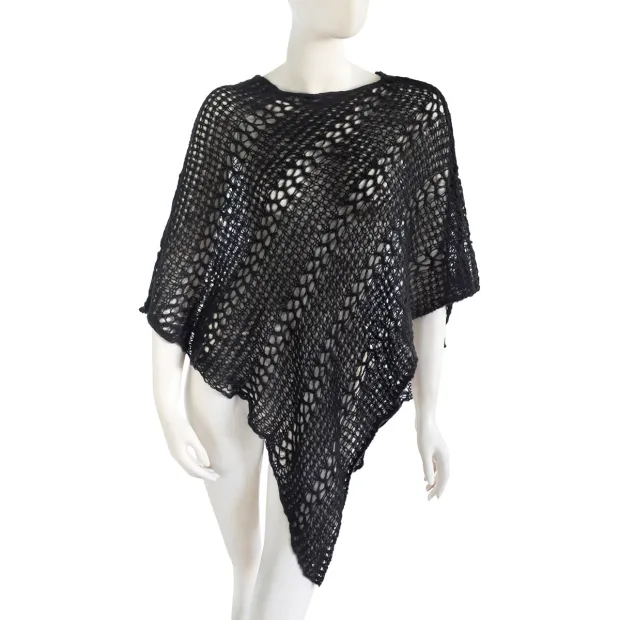 Poncho en laine ajourée Noir
