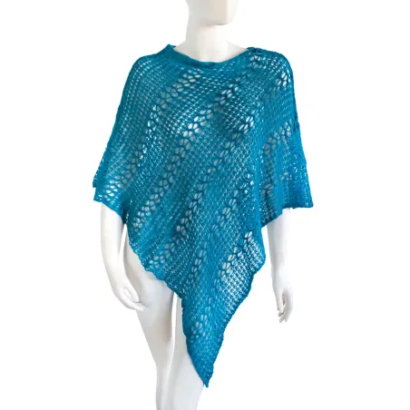 Poncho en laine ajourée Bleu Canard
