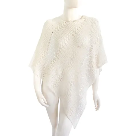 Poncho en laine ajourée Blanc