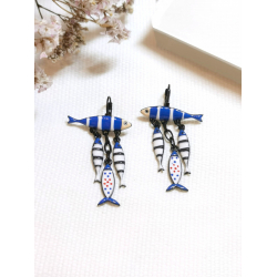 Boucles d'oreilles Sardine family bleu - Bibop et Lula