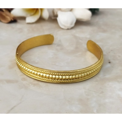 Jonc, bracelet laiton épais martelé frise perlée - Bibop et Lula