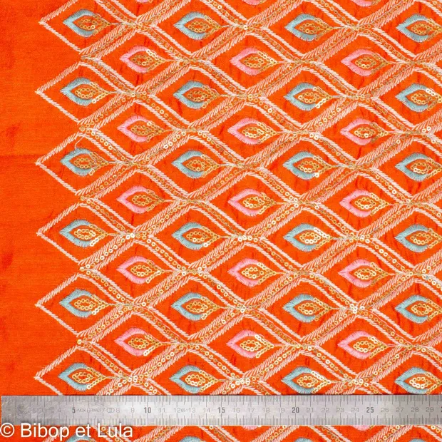 Velours Bollywood orange brodé