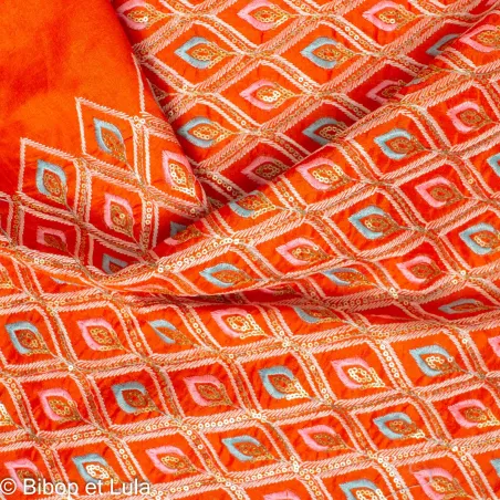 Velours Bollywood orange brodé
