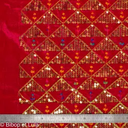 Tissu indien Bollywood velours brodé de sequins rose - Bibop et Lula