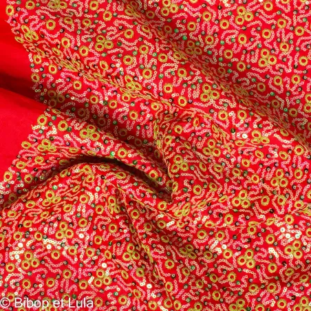 Velours Bollywood rouge brodé
