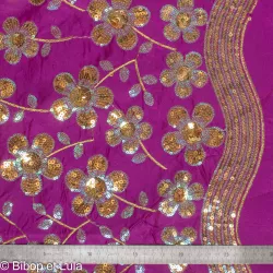 Tissu indien Bollywood brodé de sequins Magenta - Bibop et Lula