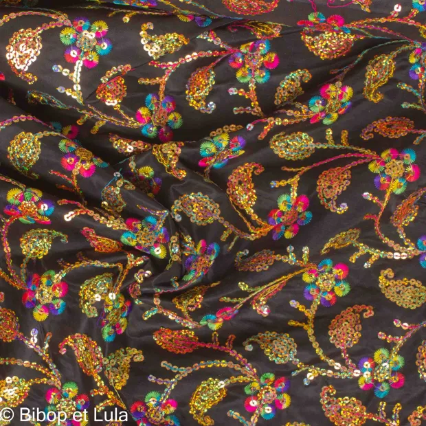 Velours Bollywood arc-en-ciel brodé