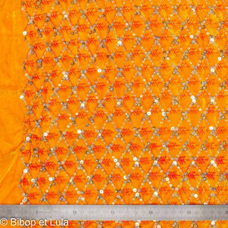 Tissu indien Bollywood brodé de sequins Losange