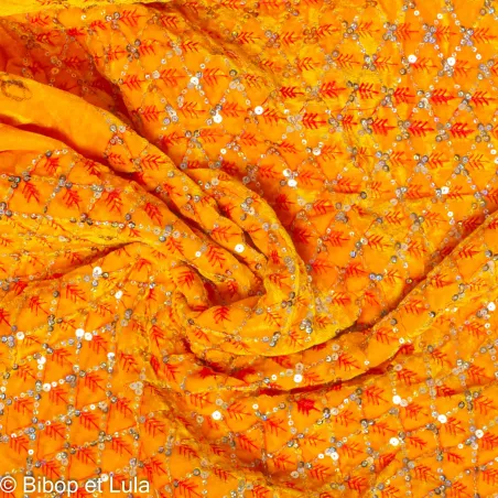 Tissu indien Bollywood brodé de sequins Losange