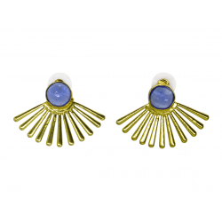 Boucles d'oreilles clous laiton Papyrus bleu topaze - Bibop et Lula