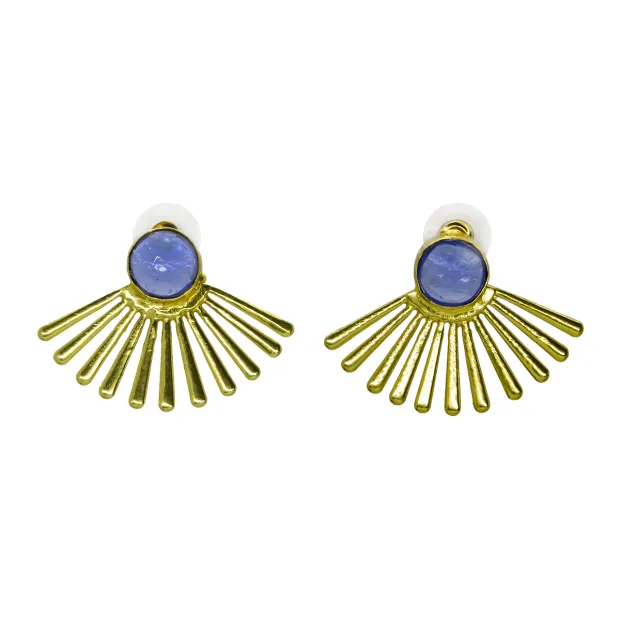 Boucles d'oreilles clous laiton Papyrus bleu topaze