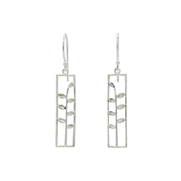 Boucles d'oreilles pendantes diptyque feuilles argent