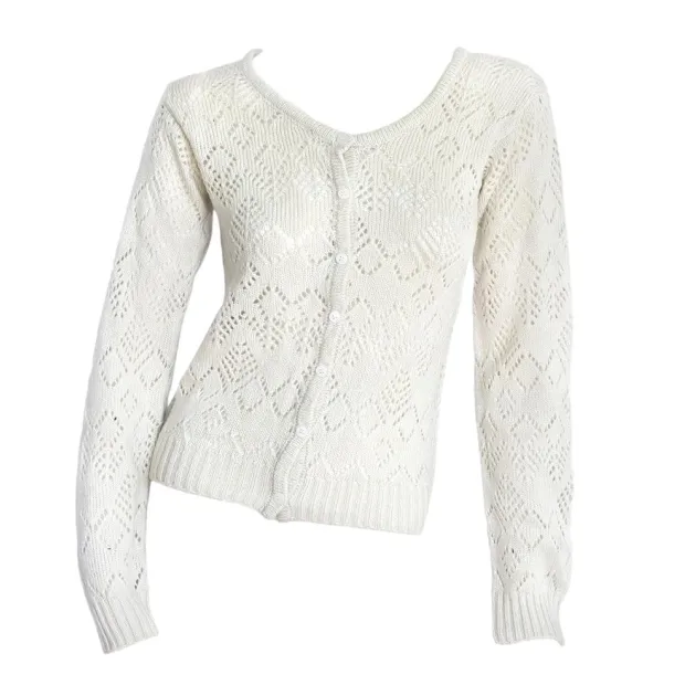 Gilet laine motifs ajourés Ecru