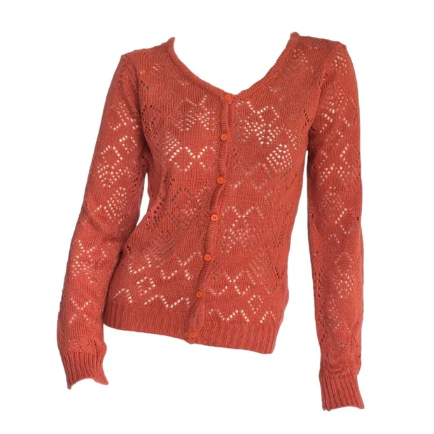 Gilet laine motifs ajourés Rouille