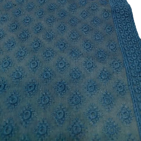 Tissu brodé Rayé Bleu pétrole