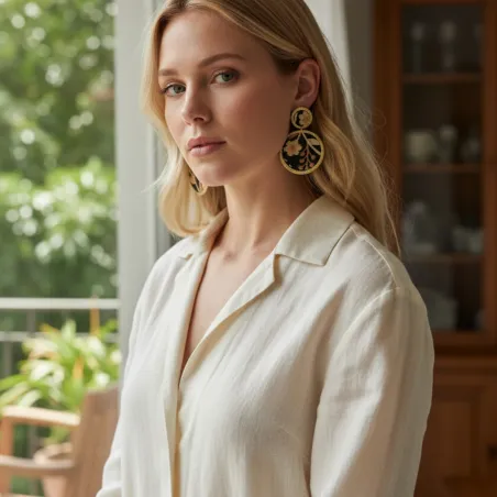 Boucles d'oreilles Lalita Brodée noire