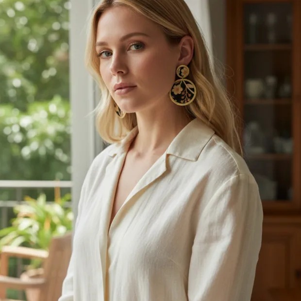 Boucles d'oreilles Lalita Brodée noire