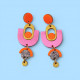 Boucles d’oreilles Psyché cuir orange & rose - Bibop et Lula