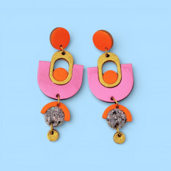 Boucles d’oreilles Psyché cuir orange & rose - Bibop et Lula
