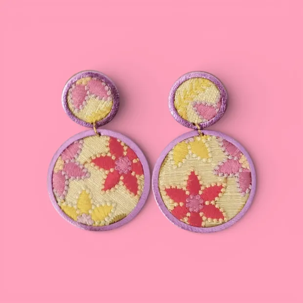 Boucles d’oreilles Lalita cuir violet et rouge