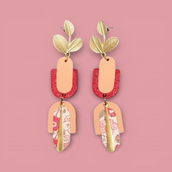 Boucles d’oreilles Leafa cuir rouge beige - Bibop et Lula
