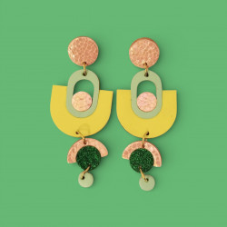 Boucles d’oreilles Psyché cuir vert et rose - Bibop et Lula